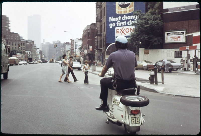 NYPD Patrols On Vespa At 7th Ave and 8th St In Lower Manhattan - 1973 - Vintage Photos of New York City in the 1970s